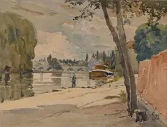 Bord de Seine by René Leverd, Aquarelle et crayon sur papier, sold Jan 2025
