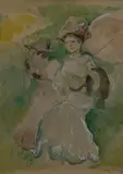 Deux femmes en toilettes tenant une ombrelle by Jacques Villon, Aquarelle sur papier signée et daté en bas à droite (19)00, sold Jan 2025
