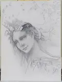 Femme à la coiffure by Alain Jacquet, 1979, Crayon sur papier, sold Dec 2024