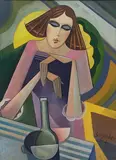 Jeunes femmes aux yeux clos by Hugo Scheiber, Gouache sur isorel signée en bas à droite, sold Dec 2024