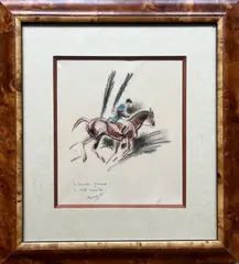 Veneur à cheval by André Margat, Pastel sec signé et dédicacé en bas à gauche, sold Dec 2024