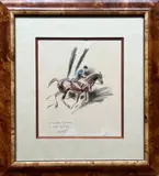 Veneur à cheval by André Margat, Pastel sec signé et dédicacé en bas à gauche, sold Dec 2024
