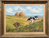 Chien courant un lièvre by Fernand Maissen, Gouache sur papier signée en bas à droite, sold Dec 2024