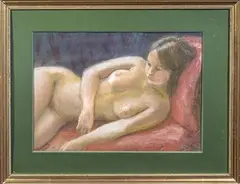 Nu aux draps roses by Pierre Deval, Pastel, sold May 2025