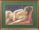Nu aux draps roses by Pierre Deval, Pastel, sold May 2025