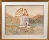 Moulin à vent dans l'île de Lemnos (Asie Mineure), [Grèce] by André Bauchant, 1917, Aquarelle gouachée, sold May 2025
