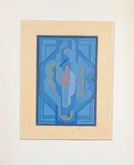 Figure cubiste dans les tons bleus by Robert Pouyaud, 1929, Gouache sur carton collé sur carton, non signée et datée au crayon en bas à droite, sold May 2025