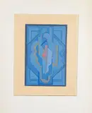 Figure cubiste dans les tons bleus by Robert Pouyaud, 1929, Gouache sur carton collé sur carton, non signée et datée au crayon en bas à droite, sold May 2025