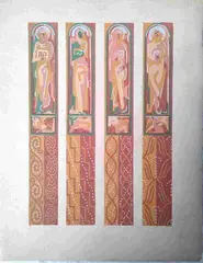Les quatre évangélistes, étude préparatoire pour des vitraux by Robert Pouyaud, Gouache sur papier, non signée Au dos, porojet d'aménagement lithurgique pour une église,, sold May 2025