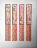 Les quatre évangélistes, étude préparatoire pour des vitraux by Robert Pouyaud, Gouache sur papier, non signée Au dos, porojet d'aménagement lithurgique pour une église,, sold May 2025