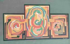 Triptyques by Robert Pouyaud, 1949, Gouache sur papier collé sur carton, sold May 2025