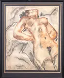 Nu couché, la tête renversée by Pierre Combet-Descombes, Pastel, fusain et rehauts de craie blanche, sold May 2025