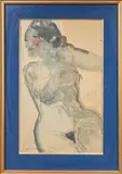 Nu aux lèvres rouges by Pierre Combet-Descombes, Aquarelle, gouache, et encre sur traits de mine de plomb, portant le cachet de la signatur, sold May 2025