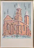 Église de Collonges-la-Rouge (Corrèze) by Jean Couty, 1965, Lithographie en couleurs, sold May 2025