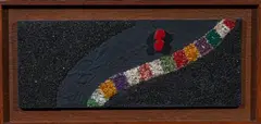 L'Enviolé by Jean Piaubert, 1997, Technique mixte, huile et collage de petits cailloux et d'un élément de bois peints, sur p, sold May 2025