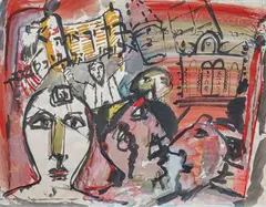 La Torah by André Elbaz, Aquarelle et encre (lavis), sold May 2025