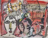 La Torah by André Elbaz, Aquarelle et encre (lavis), sold May 2025