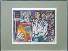 À la synagogue by André Elbaz, Gouache et encre (plume et lavis, sold May 2025