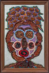 La Coiffure aux oiseaux by Philippe Dereux, 1974, Collage d'épluchures sur fond gouaché dans un emboitage vitré, sold May 2025