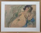Nu endormi by Pierre Combet-Descombes, Aquarelle et encre (lavis), portant le cachet de la signature partiellement effacé en bas, sold May 2025