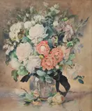 Nature morte au bouquet de fleurs by Georges Villain, Aquarelle signée en bas à droite, sold May 2025