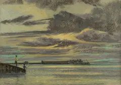 Pêcheur sur la jetée au crépuscule by William Henry Innes, Pastel, sold May 2025