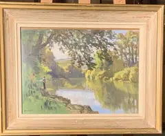 Paysage au pêcheur by Émile Wegelin, Gouache sur carton, sold May 2025