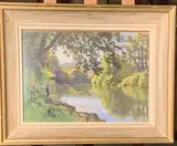Paysage au pêcheur by Émile Wegelin, Gouache sur carton, sold May 2025
