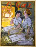 Les blanchisseuses", projet publicitaire pour « Le Gaz by Henri Vincent-Anglade, Plume et gouache sur papier calque, doublé sur papier, sold May 2025