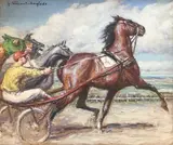La course de trot attelé by Henri Vincent-Anglade, Gouache sur carton, sold May 2025