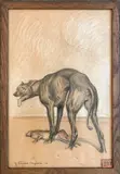 Chien de chasse au lièvre by Henri Vincent-Anglade, Crayon noir et pastel, sold May 2025