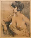 Nu en buste by Henri Vincent-Anglade, Crayon, sanguine et rehauts de craie blanche, sold May 2025