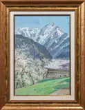 Cerisiers en fleurs, aiguille du Bionnassay (aux Fargagues) by Albert Doran, 1948, Aquarelle gouachée signée en bas à droite, sold Dec 2024