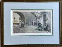 Rue animée à Bizerte, Tunisie" 1930 by Gustave Fr. Raoul Quenioux, Aquarelle, sold Dec 2024