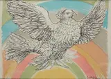 Colombe en vol à l'arc-en ciel. 10-10-52 by Pablo Picasso, Lithographie en couleurs sur vélin d'Arches, pour l' affiche « Paix, désarmement pour le s, sold Nov 2022
