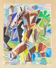 Le cavalier by Gio Colucci, Gouache sur papier, sold Nov 2022