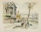 L'hotel Lambert à Paris by Denis Verspecht, Aquarelle Dim, sold Oct 2022