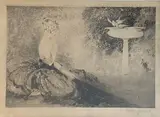 Elégante et colombes by Louis Icart, Lithographie en noir, sold Jun 2022