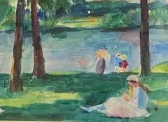 Partie de pêche by Henry Ottmann, Aquarelle, sold Jun 2022