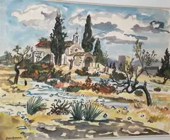 Chapelle Saint Sixte à Eygallières by Yves Brayer, Aquarelle signée et titrée au dos Dim, sold Jun 2022
