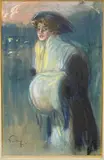 Elégante au chapeau by Louis Fortuney, Pastel, sold Feb 2012