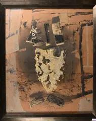 Poissons, N°1, 1960 (?) by Antoni Clavé, Technique mixte et collage sur panneau, sold Jan 2024