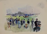 Aux courses by Marcel Parturier, Aquarelle et gouache, non signée, sold Dec 2023