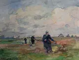 Bretonnes aux champs by Marcel Parturier, Aquarelle sur papier, sold Dec 2023