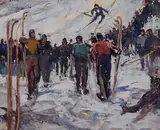 Sports d'hiver by Marcel Parturier, Aquarelle et gouache, non signée, sold Dec 2023