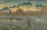 Le crépuscule by Henri Rivière, 1898, Lithographie couleurs, n°8 série les aspects de la nature, sold Dec 2023