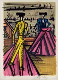 Deux toréadors, 1966, planche issue de l'album « Toreros by Bernard Buffet, Lithographie en couleurs signée en bas à droite, sold Dec 2023