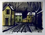 Village sous la neige by Bernard Buffet, 1981, Lithographie en couleurs signée en bas à droite, sold Dec 2023