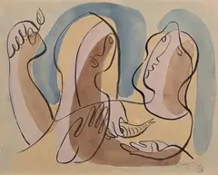Couple au poisson by Léopold Survage, 1932, Aquarelle, sold Dec 2023