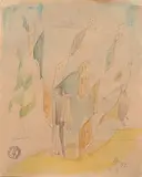 Homme dans la ville by Léopold Survage, 1952, Aquarelle sur traits de crayon, sold Dec 2023